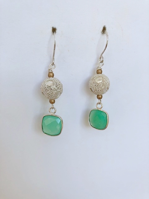 A Chrysophase Dangle, Sterling Earring